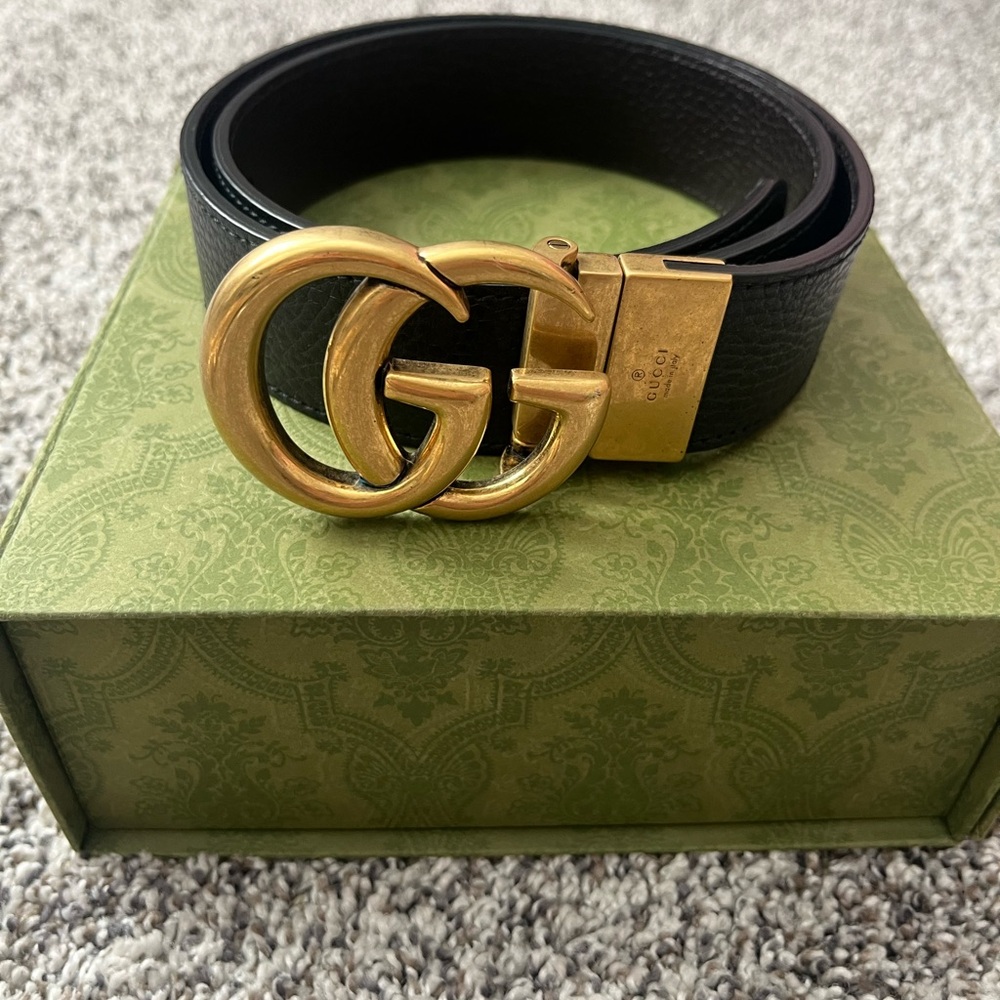 Black Leather Belt with Gold Buckle